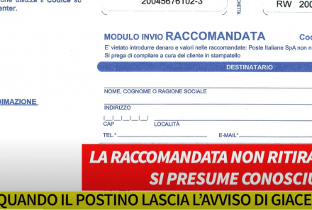 La raccomandata non ritirata si presume conosciuta quando il postino lascia l’avviso di giacenza
