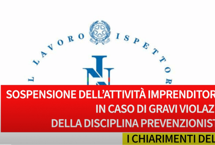 Sospensione dell’attività imprenditoriale in caso di violazioni della disciplina prevenzionistica